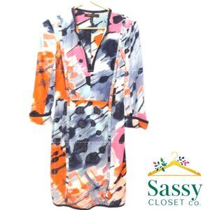 BCBGMAXAZRIA Silk Abstract Print Dress Boho V‑Neck Size 2 EUC